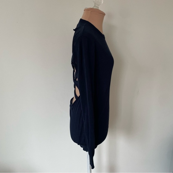 A.L.C. Criss Cross Open Back Navy Blue 100% Cotton Knit Long Sleeve Sweater XS - Picture 3 of 9